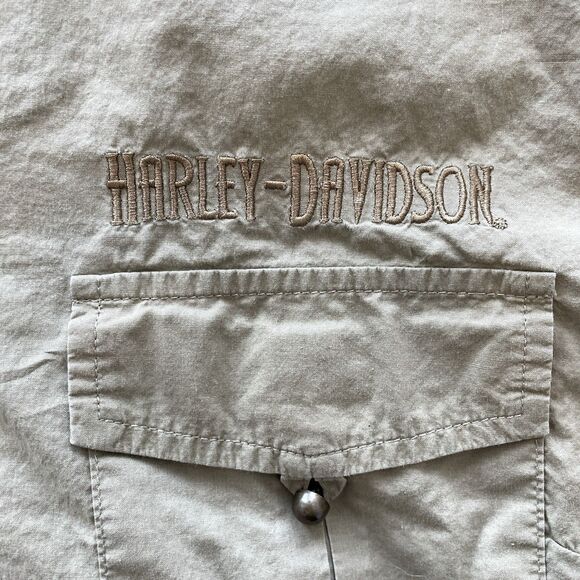 Y2K Harley Davidson Army Green Utility Shirt 100% Cotton Top Womens Size XL - Picture 4 of 10